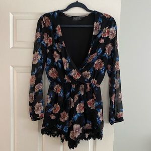 ASTR black floral romper